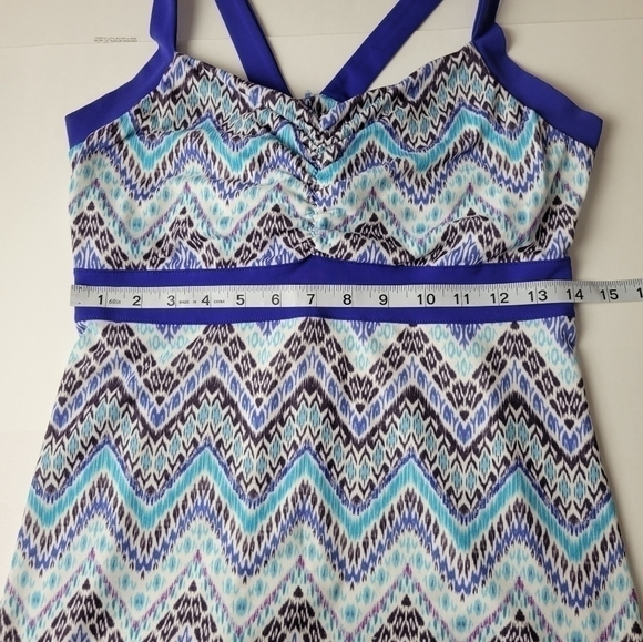 PRANA Amaya Dress Empire Waist Zig Zag Blue L - Picture 9 of 11